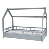 Houten kinderbed - huisbed - incl. matras - 160x80 - met barrierres - grijs