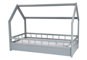 Houten kinderbed - huisbed - incl. matras - 160x80 - met barrierres - grijs