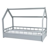 Houten kinderbed - huisbed - incl. matras - 160x80 - met barrierres - grijs