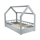 Houten kinderbed - huisbed - incl. matras - 160x80 - met barrierres - grijs