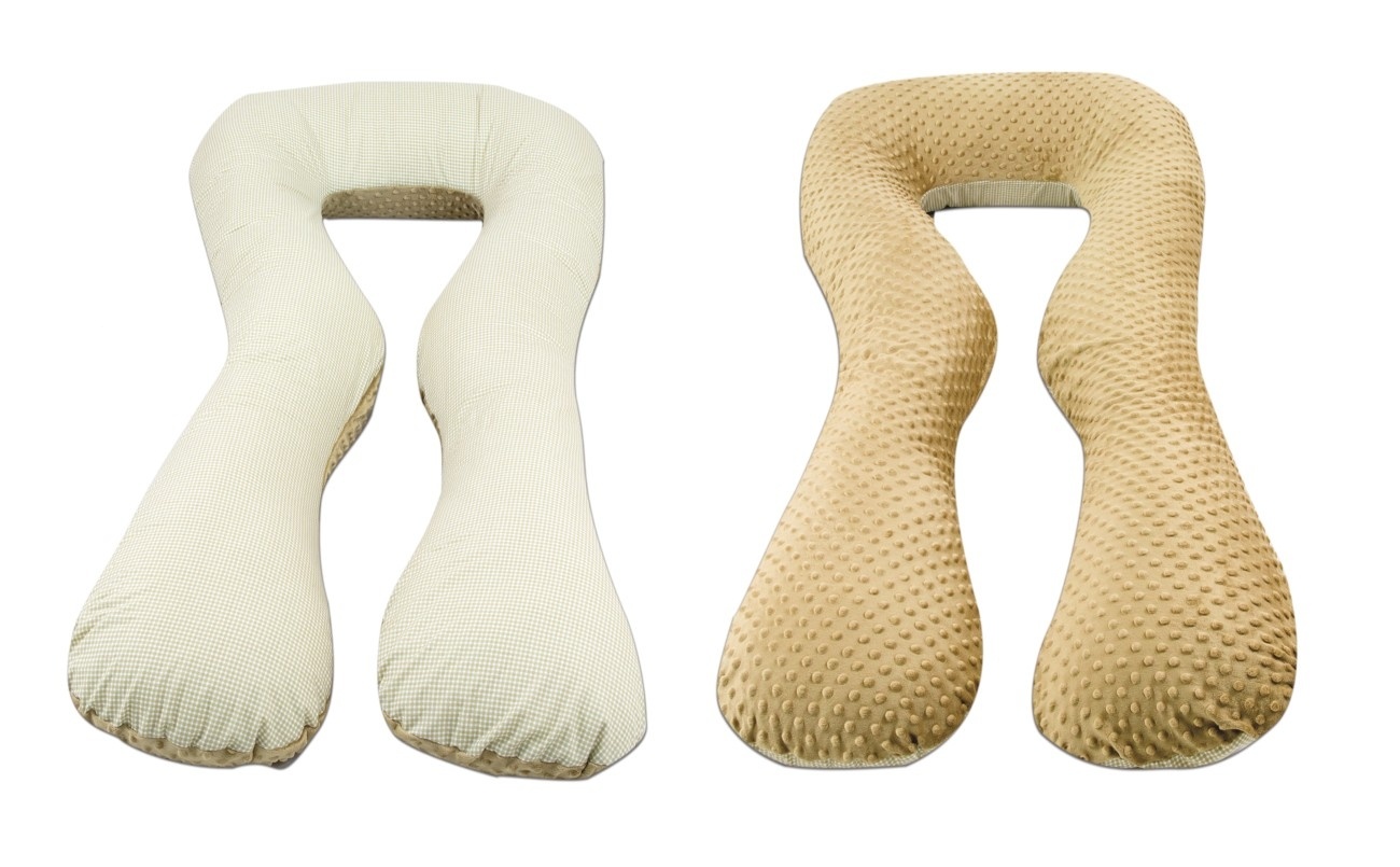 Voedingskussen - zijslaapkussen - minky stof en katoen - "U" vorm - blauw geruit - blauw