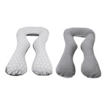 Voedingskussen - zijslaapkussen - minky stof en katoen - "U" vorm - grijze en roze sterren op wit - roze