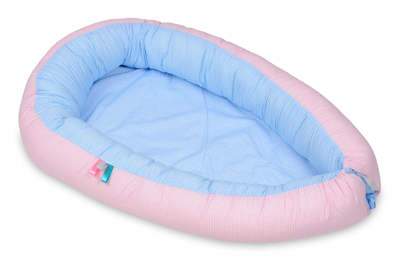 Babynest - baby nestje - 0-8 maanden - 100% katoen - 82x54cm - blauw geruit - roze geruit