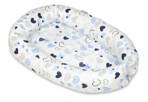 Babynest - baby nestje - 0-8 maanden - 100% katoen - 82x54cm - blauwe harten