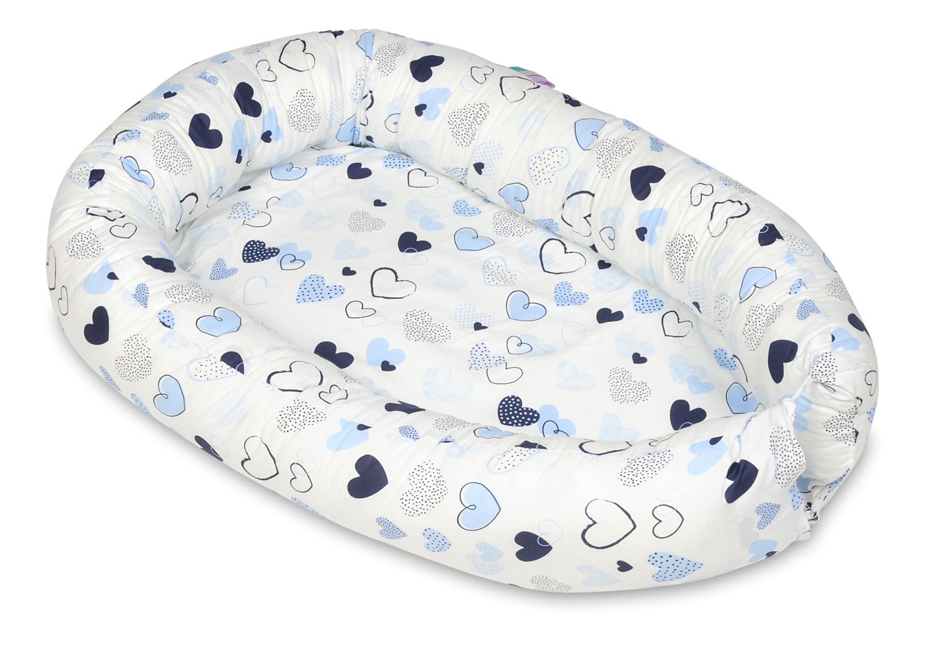 Babynest - baby nestje - 0-8 maanden - 100% katoen - 82x54cm - blauwe harten