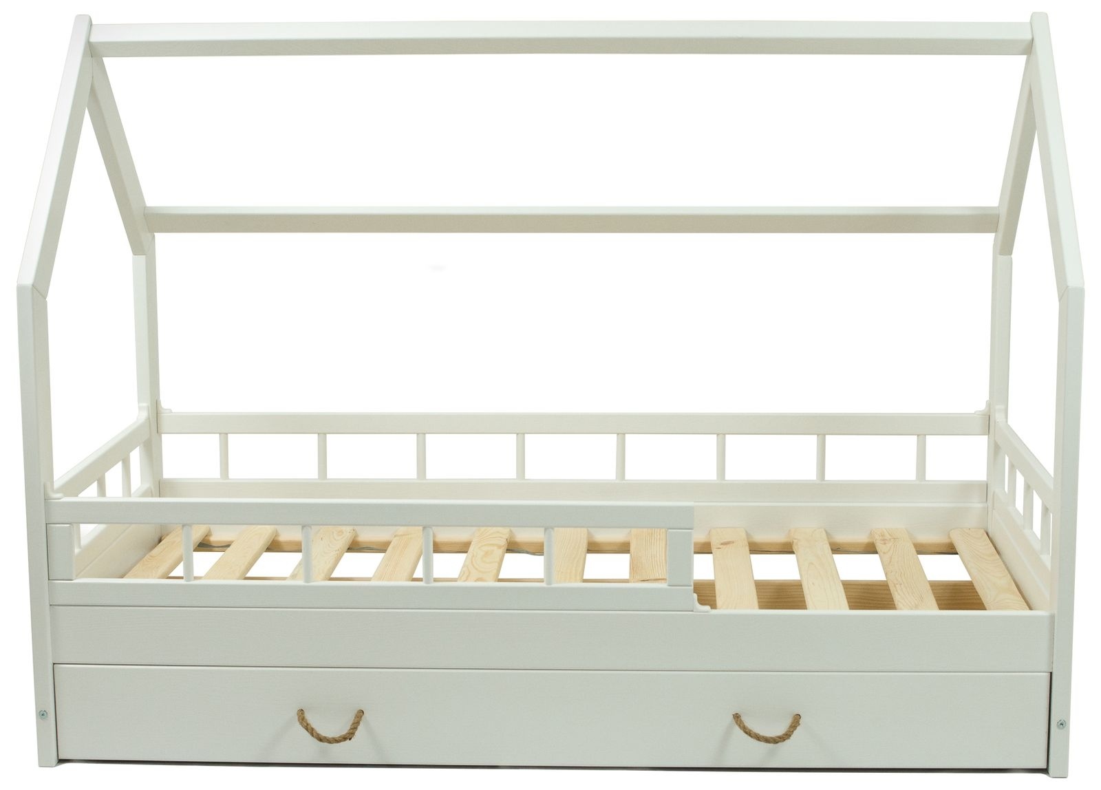 Massief houten kinderbed - Scandinavische stijl - huisbed - 160x80cm - met barrierres - wit