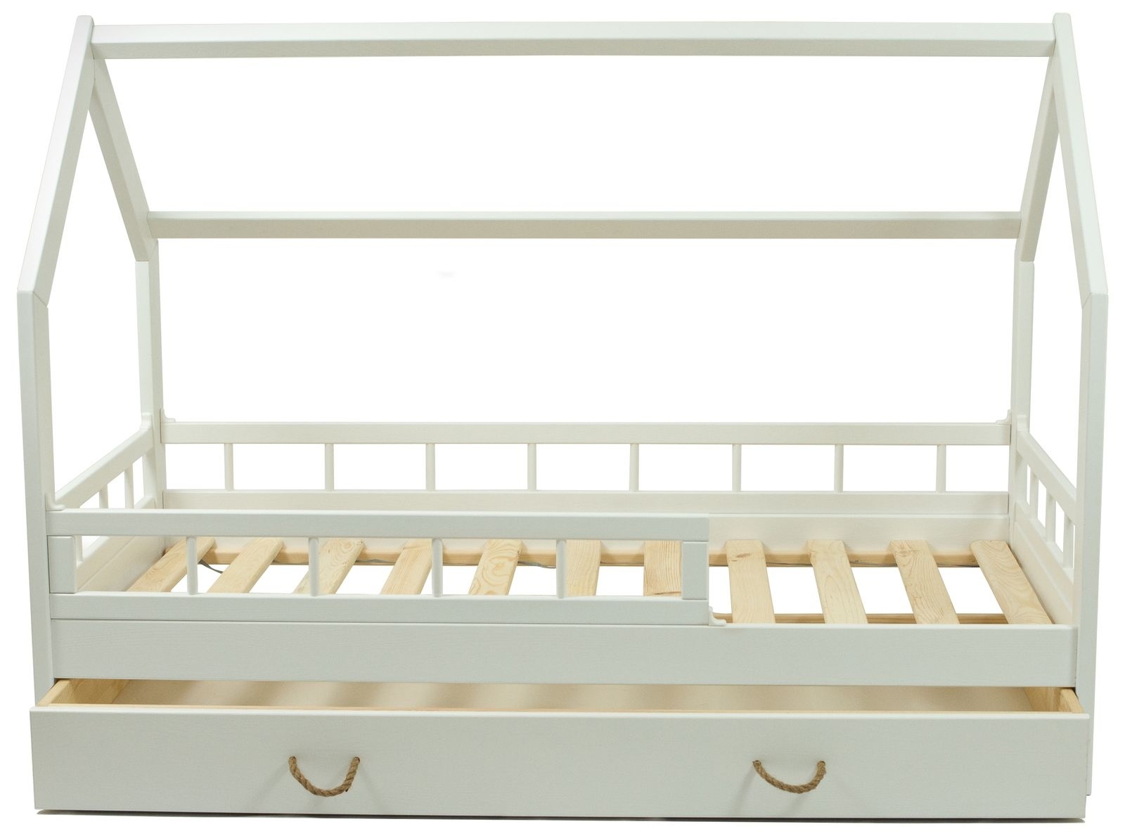 Massief houten kinderbed - Scandinavische stijl - huisbed - 160x80cm - met barrierres - wit