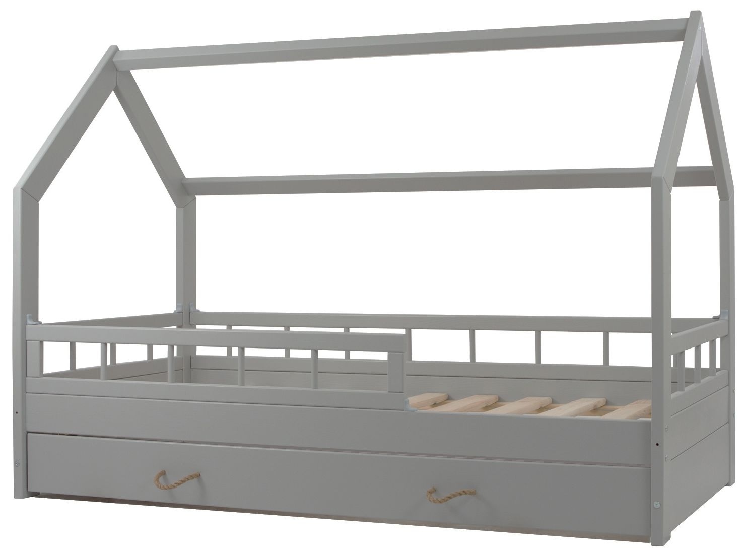 Massief houten kinderbed - Scandinavische stijl - huisbed - 160x80cm - met barrierres - grijs