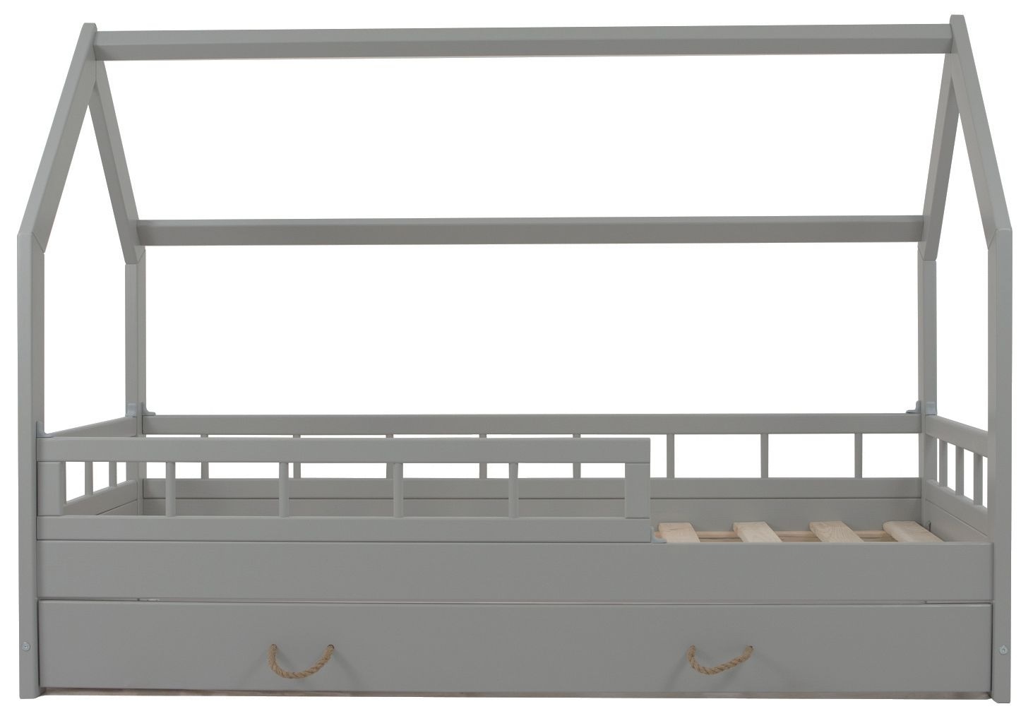 Massief houten kinderbed - Scandinavische stijl - huisbed - 160x80cm - met barrierres - grijs