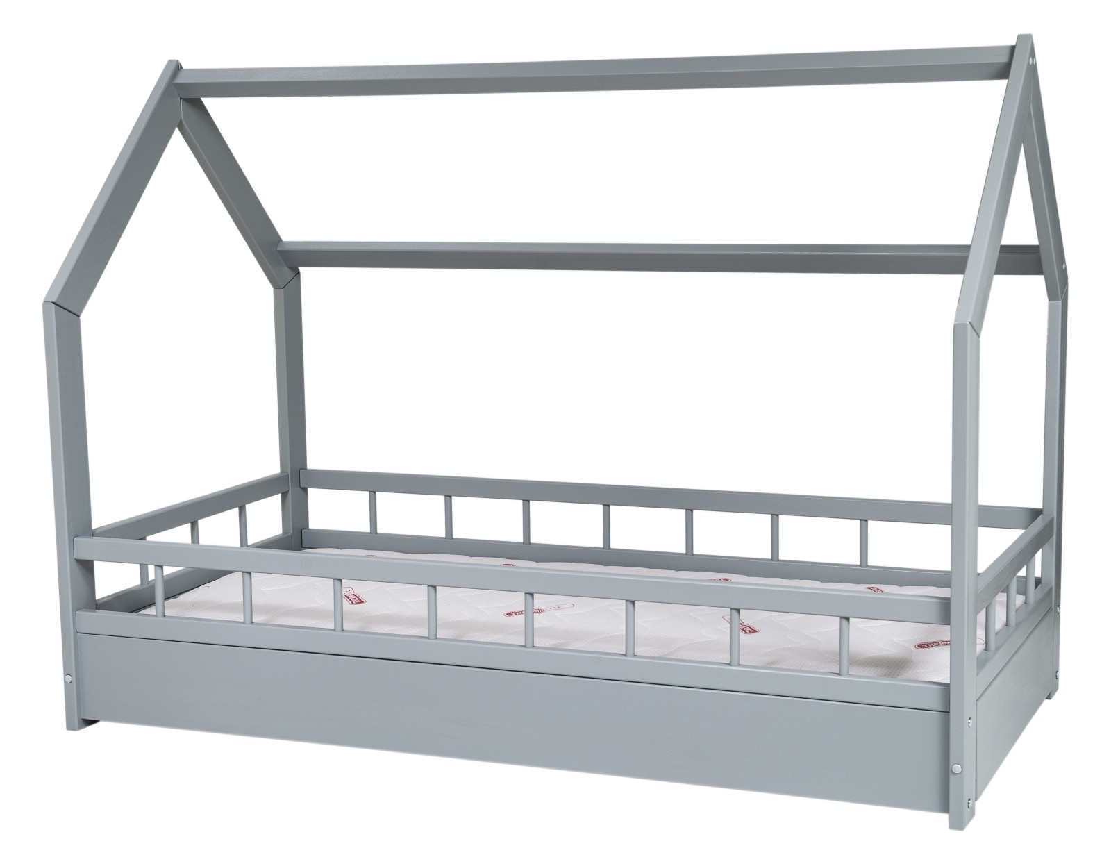 Houten kinderbed - huisbed - incl. premium matras - 160x80 - met barrierres - grijs