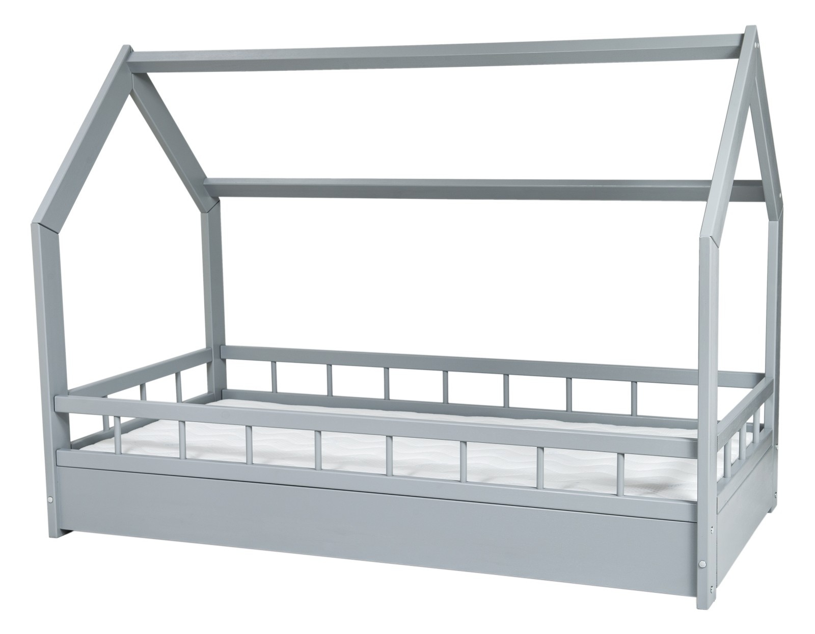 Houten kinderbed - huisbed - incl. premium matras - 160x80 - met barrierres - grijs