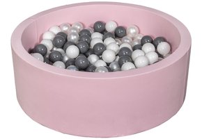 Ballenbak - 200 ballen - roze - rond - 90x30 cm ballenbad - witte, parelmoeren, grijze ballen