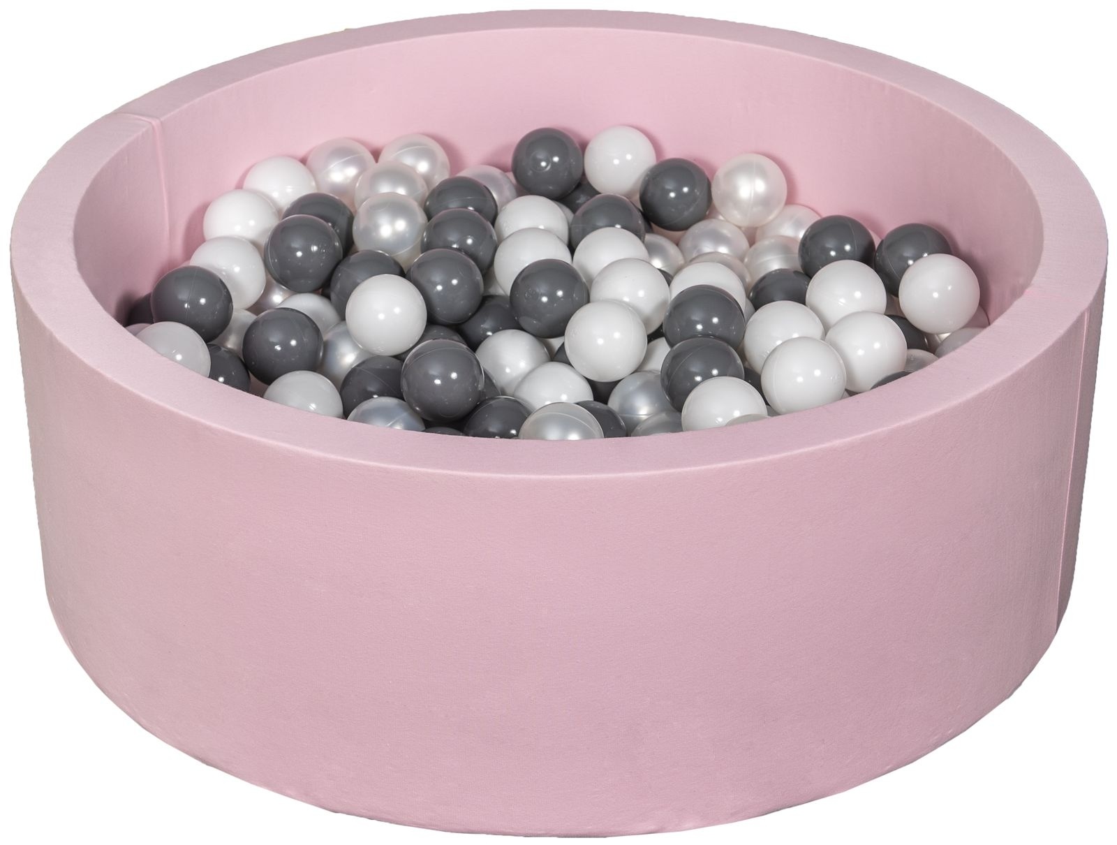 Ballenbak - 200 ballen - roze - rond - 90x30 cm ballenbad - witte, parelmoeren, grijze ballen