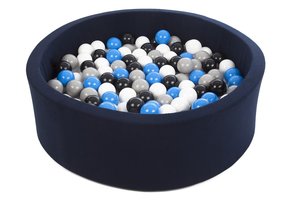 Ballenbak - 200 ballen - marine - rond ballenbad - 90x30 cm - zwarte, witte, blauw, grijze ballen