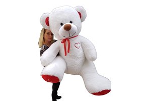 Gigantische grote teddybeer zachte knuffel - 105 x 85 cm - wit en rood-b