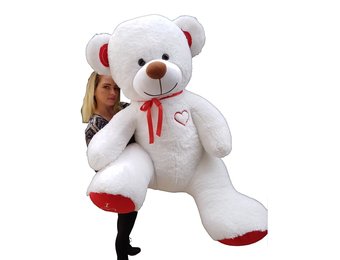 Gigantische grote teddybeer zachte knuffel - 105 x 85 cm - wit en rood-b