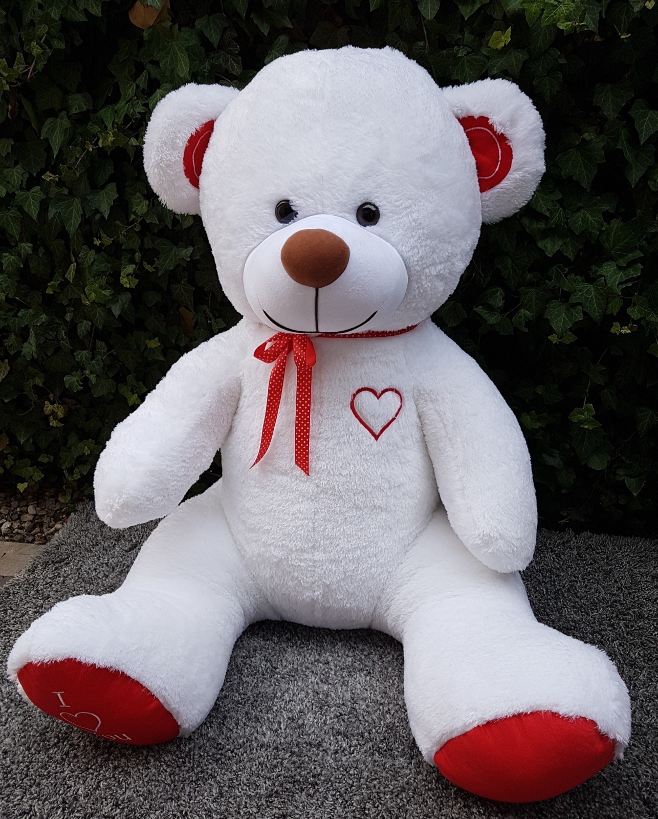 Gigantische grote teddybeer zachte knuffel - 105 x 85 cm - wit en rood-b