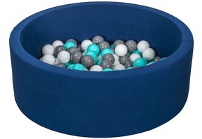 Ballenbak - 150 ballen - marine - rond ballenbad - 90x30 cm - witte, grijze, turquoise ballen