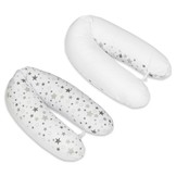 Voedingskussen - Zwangerschapskussen - 100% katoen - met koordjes - 145 cm - wit/grijze sterren op wit - wit