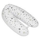 Voedingskussen - Zwangerschapskussen - 100% katoen - met koordjes - 145 cm - wit/grijze sterren op wit - wit