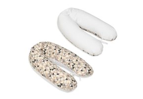 Voedingskussen - Zwangerschapskussen - 100% katoen - met koordjes - 145 cm - beige driehoeken – wit