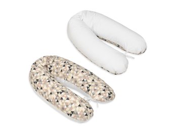 Voedingskussen - Zwangerschapskussen - 100% katoen - met koordjes - 145 cm - beige driehoeken – wit