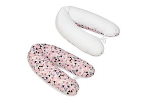 Voedingskussen - Zwangerschapskussen - 100% katoen - met koordjes - 145 cm - roze driehoekjes – wit