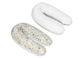 Voedingskussen - Zwangerschapskussen - 100% katoen - met koordjes - 145 cm - wit/grijze sterren op grijs - wit