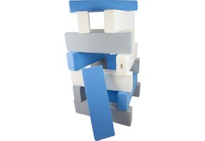Jenga - 15 zachte speelblokken - wit, babyblauw, grijs