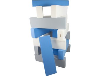 Jenga - 15 zachte speelblokken - wit, babyblauw, grijs