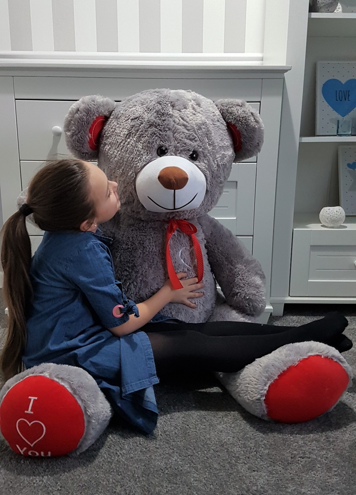 Gigantische grote teddybeer zachte knuffels 75 x 85cm - grijs-rood