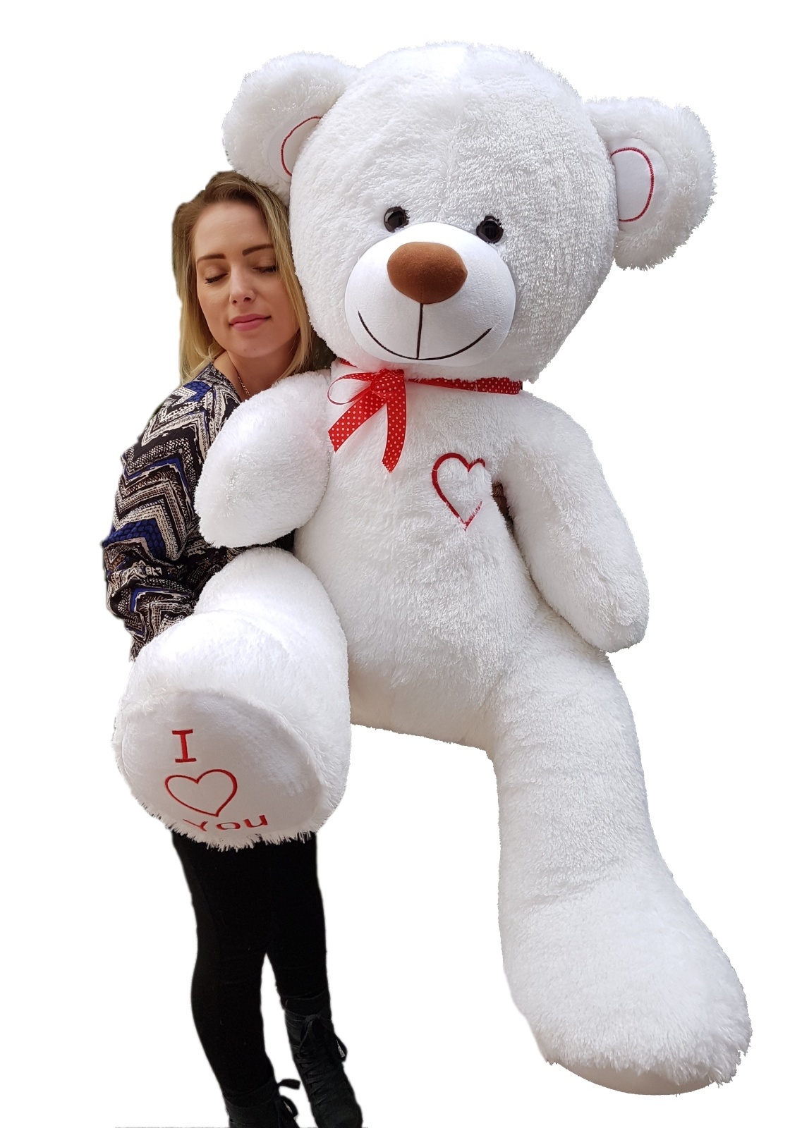 Gigantische grote teddybeer zachte knuffels 75 x 85cm - wit en rood