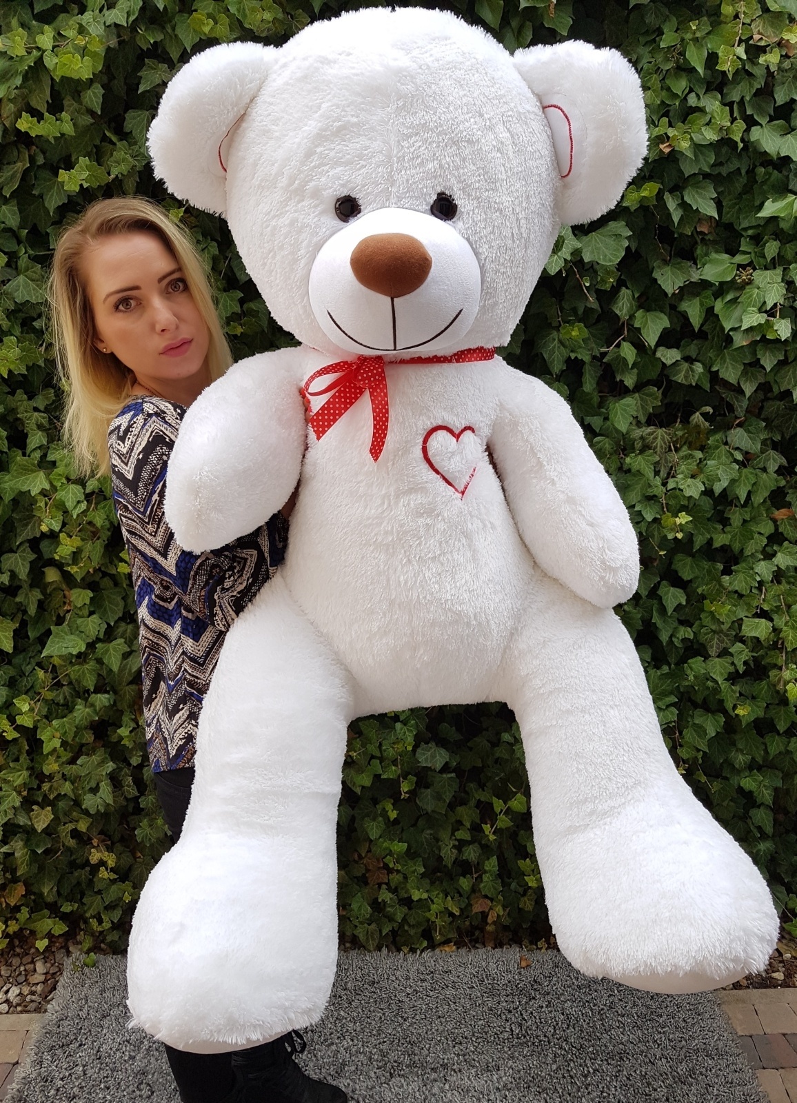 Gigantische grote teddybeer zachte knuffels 75 x 85cm - wit en rood