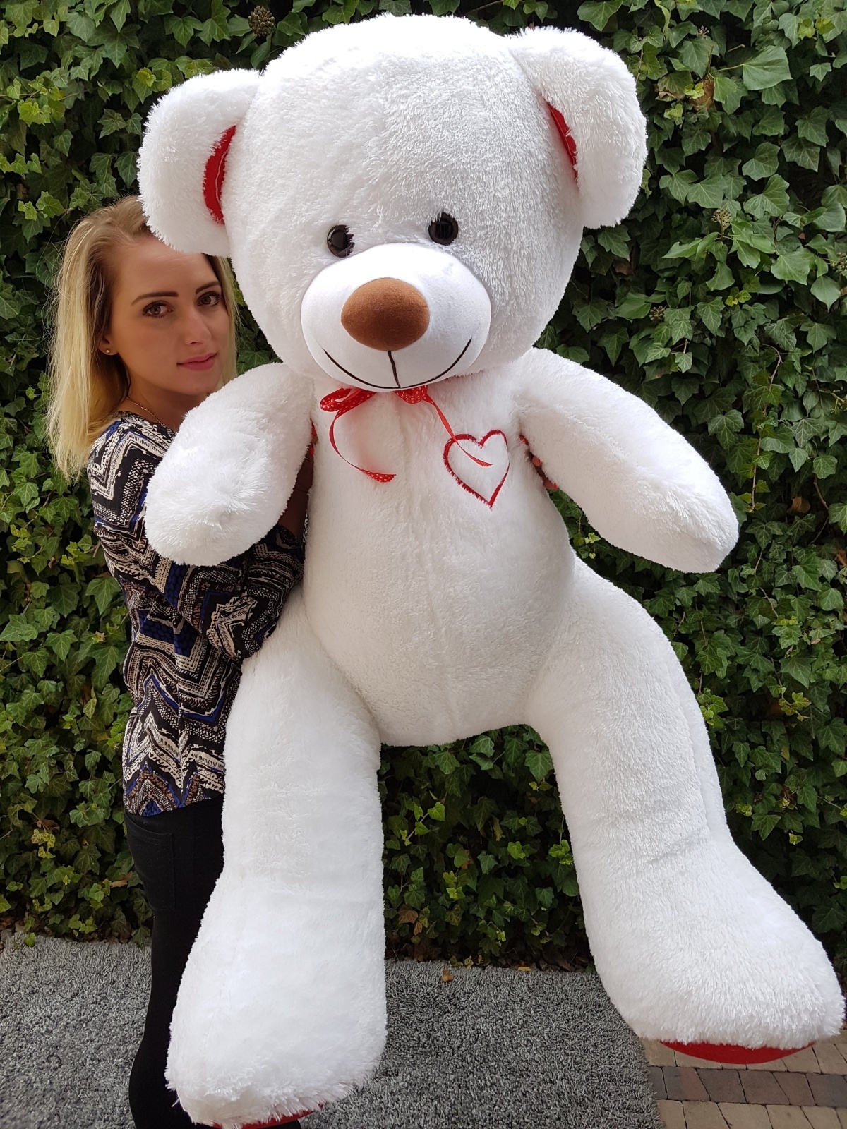 Gigantische grote teddybeer zachte knuffels 75 x 85cm - wit en rood