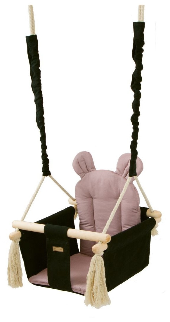 Babyschommel - babyswing - met oren - max. 20 kg - zwart, lichtroze