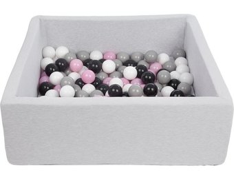 Ballenbak - stevige ballenbad - 90x90 cm - 150 ballen Ø 7 cm - wit, roze, grijs, zwart.