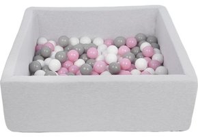 Ballenbak - stevige ballenbad - 90x90 cm - 150 ballen Ø 7 cm - wit, roze, grijs.