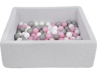 Ballenbak - stevige ballenbad - 90x90 cm - 150 ballen Ø 7 cm - wit, roze, grijs.