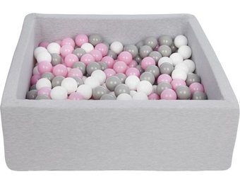 Ballenbak - stevige ballenbad - 90x90 cm - 300 ballen Ø 7 cm - wit, roze, grijs.