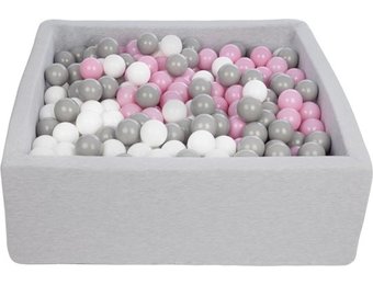 Ballenbak - stevige ballenbad - 90x90 cm - 450 ballen Ø 7 cm - wit, roze, grijs.