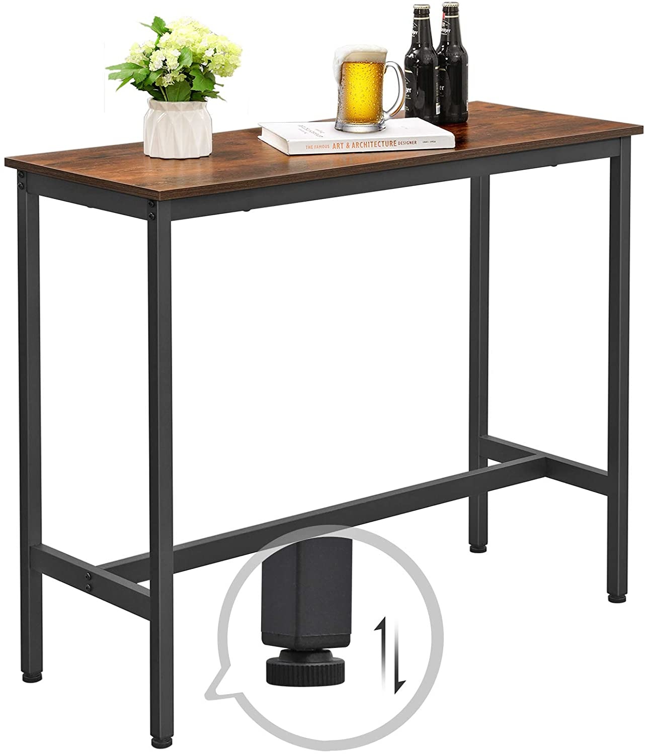 Rechthoekige bartafel vintage-bruin en zwart 100 x 40 x 90 cm