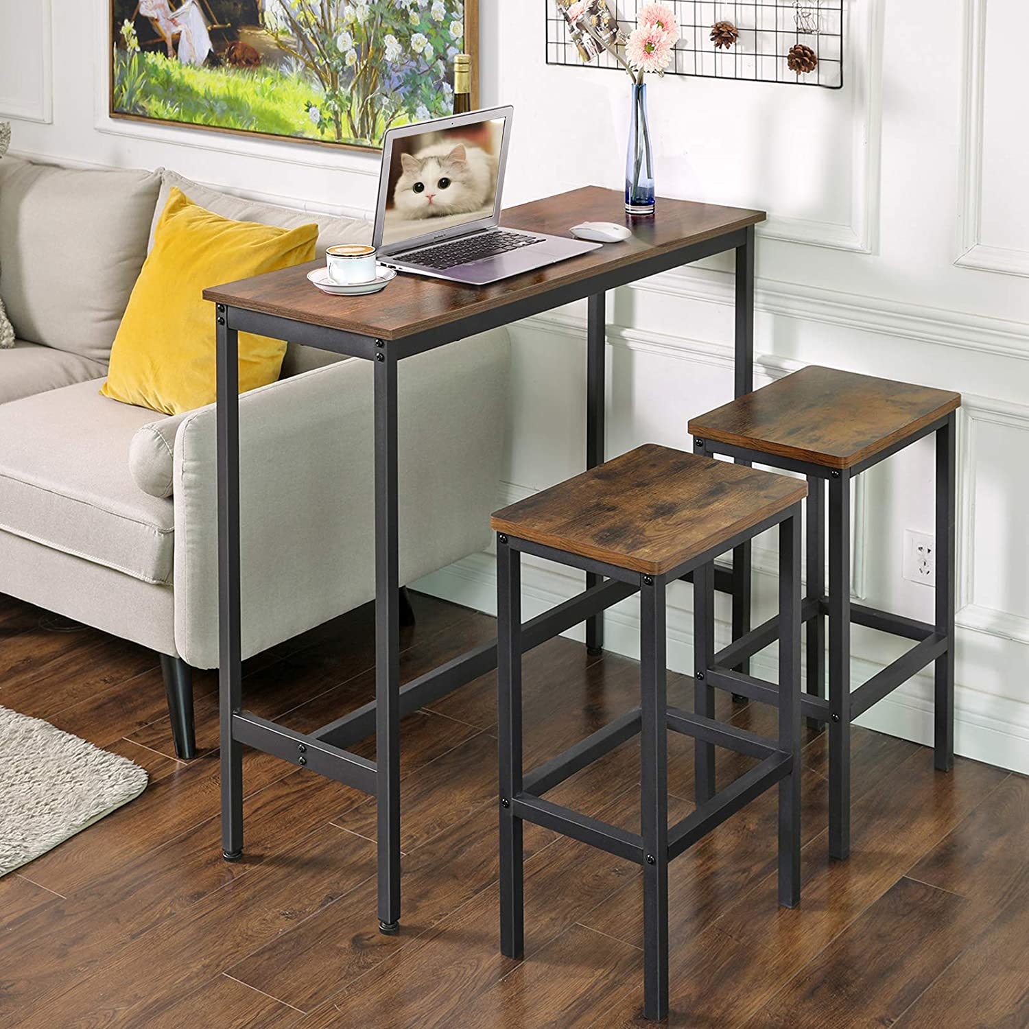 Rechthoekige bartafel vintage-bruin en zwart 100 x 40 x 90 cm
