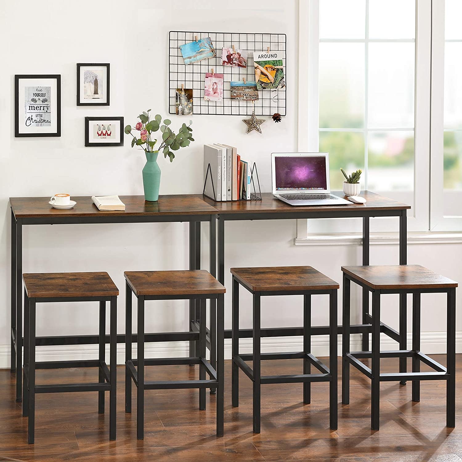 Rechthoekige bartafel vintage-bruin en zwart 100 x 40 x 90 cm