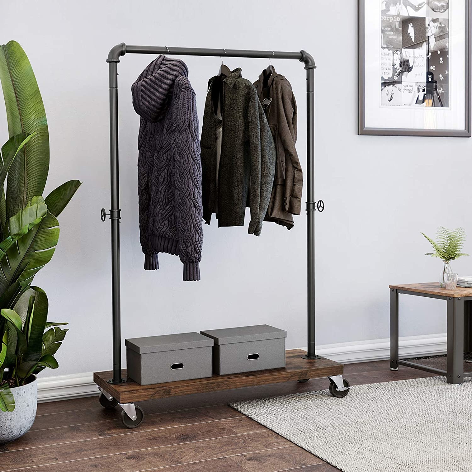 Kledingstang op wielen - tot 90 kg - industrieel ontwerp - 103 cm lengte