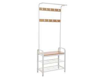 Kapstok met 9 afneembare haken - schoenenrek met zitting - 3 planken- hoogte 183 cm - metaal