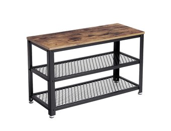 Schoenenrek met 2 legplanken vintage bruin-zwart - industrieel design