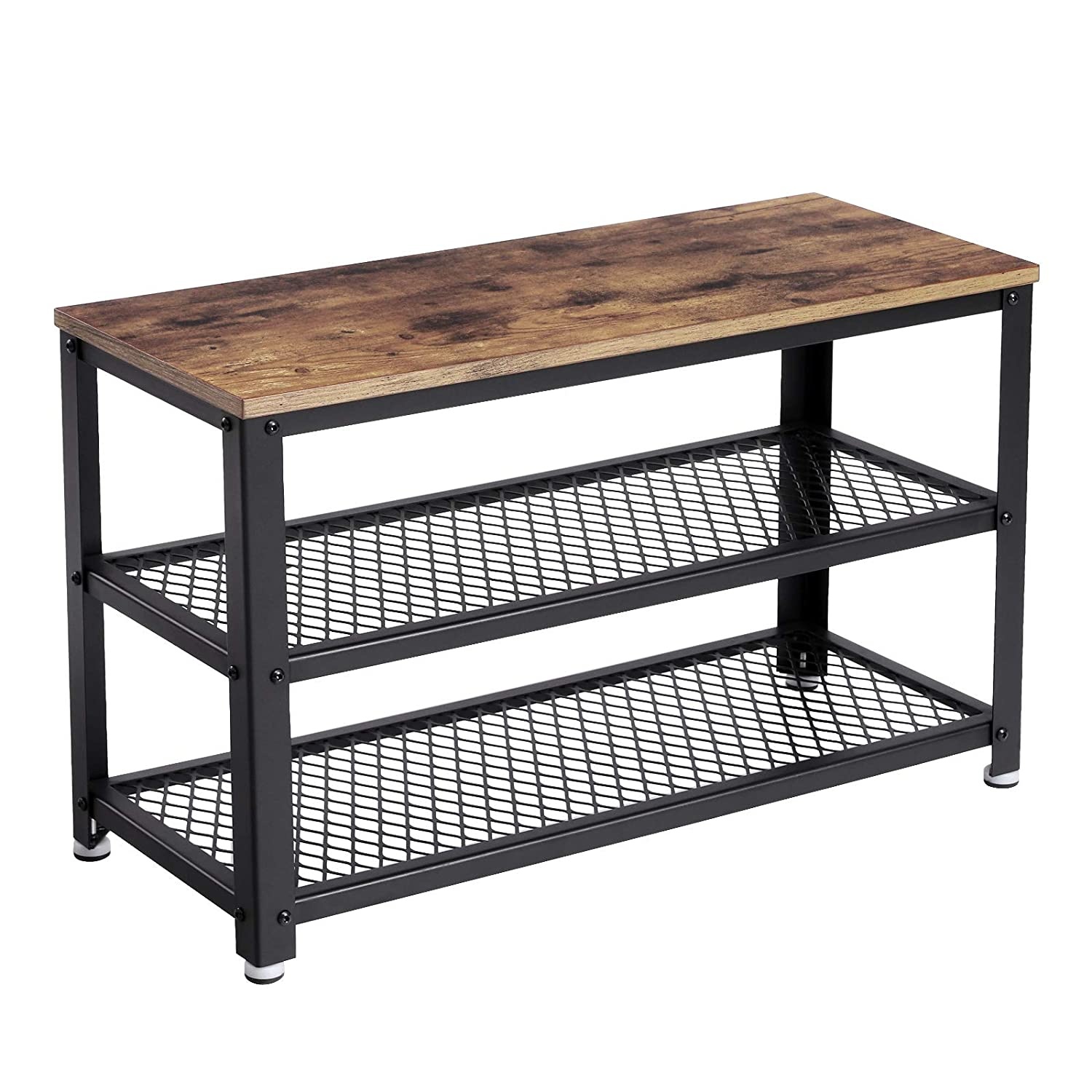 Schoenenrek met 2 legplanken vintage bruin-zwart - industrieel design