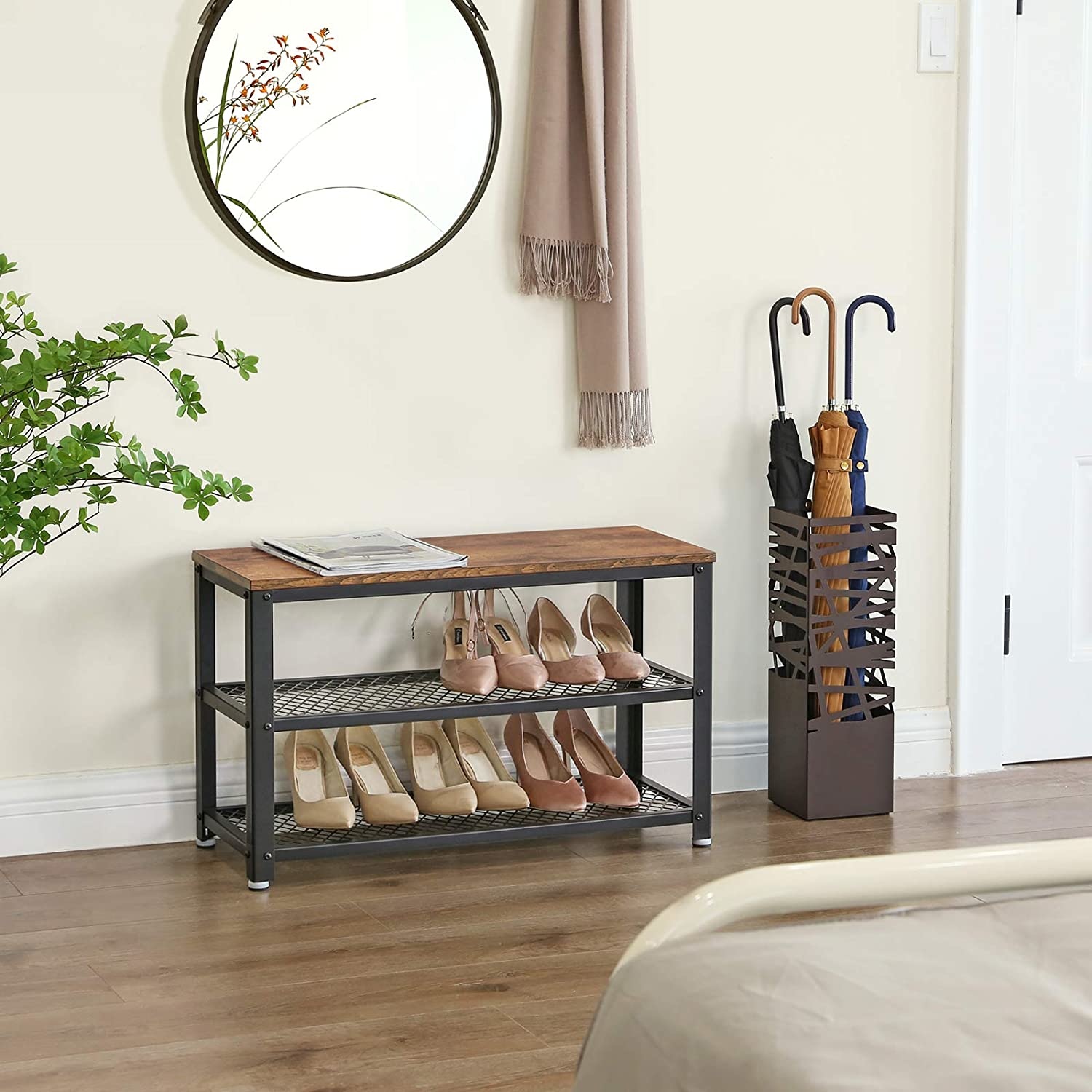 Schoenenrek met 2 legplanken vintage bruin-zwart - industrieel design