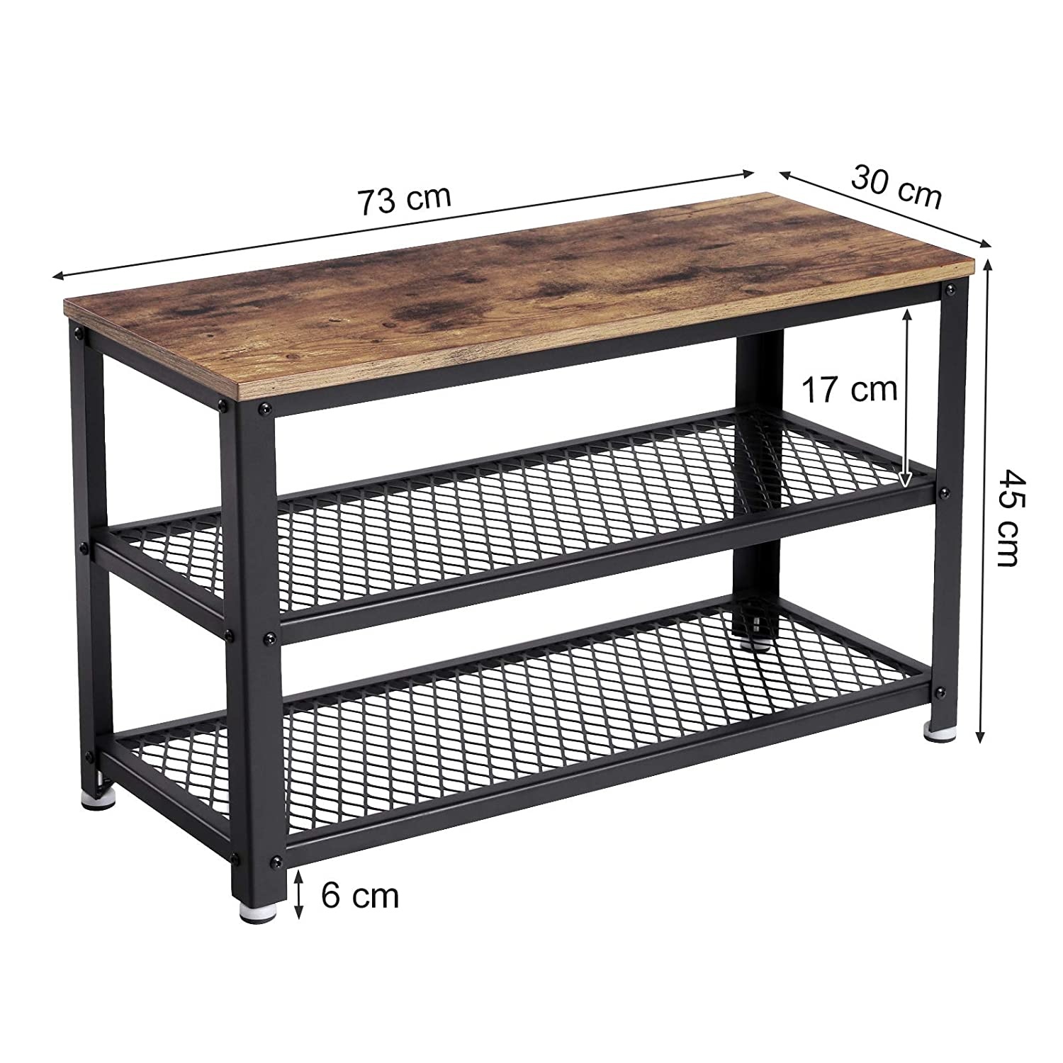 Schoenenrek met 2 legplanken vintage bruin-zwart - industrieel design