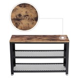 Schoenenrek met 2 legplanken vintage bruin-zwart - industrieel design